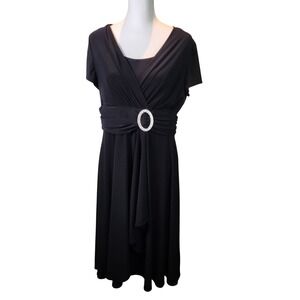 R&M Richards Womens Black Faux‎ Wrap Cocktail Dress Rhinestone Buckle 14 Glam